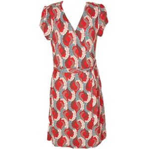 Boden Red and Blue Patterned Midi Dress